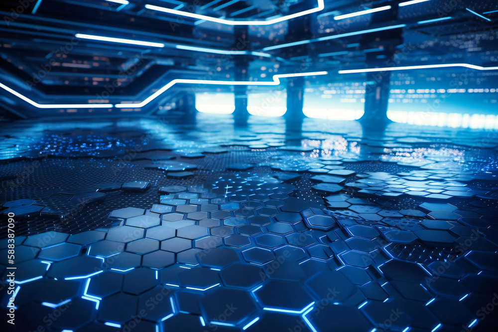 Aufkleber a white and blue abstract background symbolizing the hi-tech world with futuristic grids and hexagon