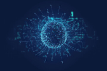 ASCII Art style Illustration of virus over blue background. Generative AI