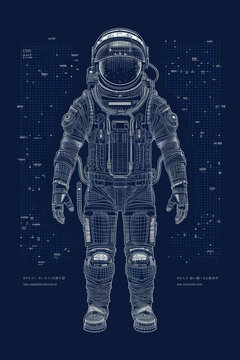 ASCII Art style Illustration of astronaut over blue background. Generative AI