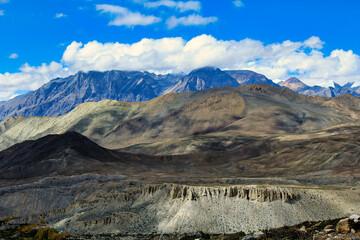 Landscape of the Mustang region of Nepal over the Kali Gandak valley