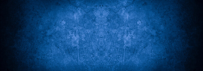 Old wall pattern texture cement blue dark abstract  blue color design are light with black gradient background.