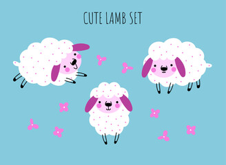 Set of cute funny lambs