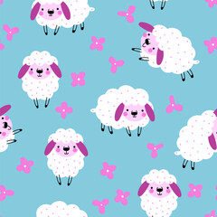 Funny cute sheeps seamless background