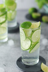 Mineral water with lime and cucumber	