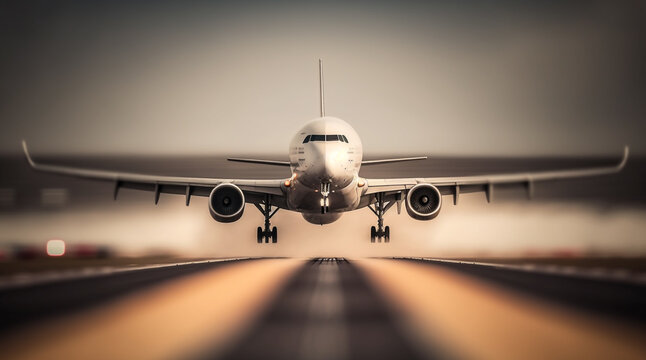 Airplan taking off or landing on airport. Generative AI