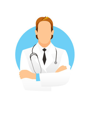 Original vector illustration. The chief doctor of the hospital, in a white coat. A design element.