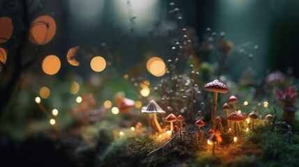 Obraz na płótnie Canvas A bokeh background of a magical fairy garden with twinkling lights Generative AI