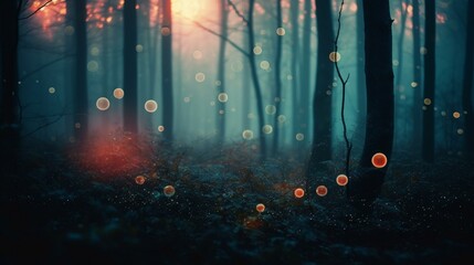 A bokeh background of a misty forest at dusk Generative AI