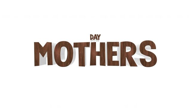 Cartoon wood Mothers Day text on white gradient, motion abstract holidays, promo and advertising style background