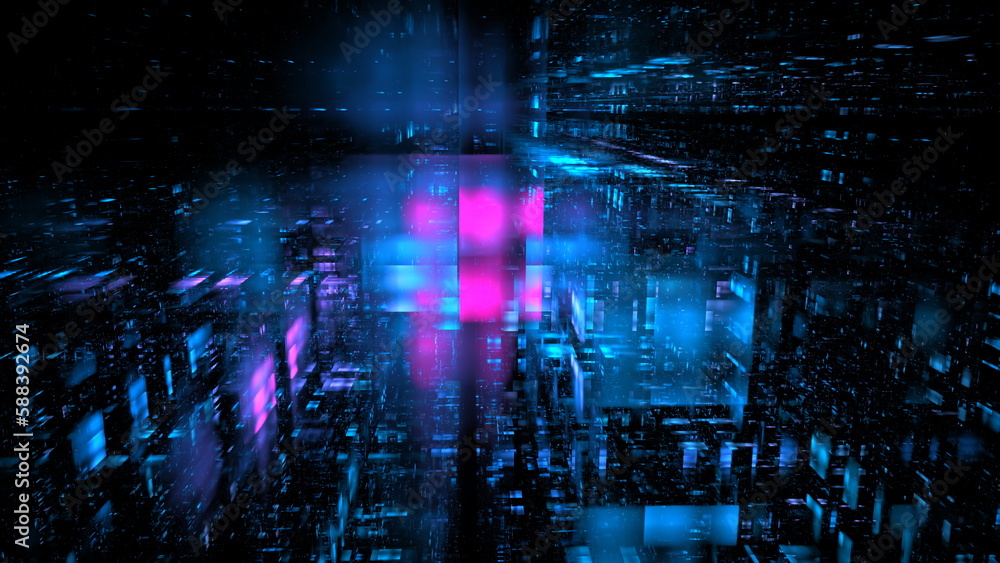 Poster digital space, the future of digital modern technologies. data transmission security system. 3d rend
