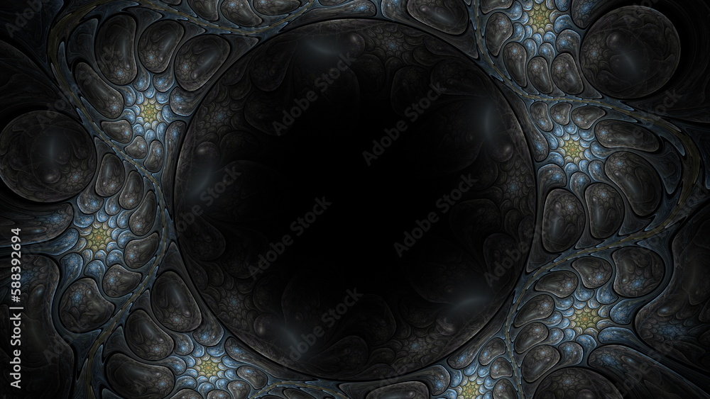 Fototapete Luminous modern abstract background, fractal world. Digital space for use in design. Round shapes and lines. 3d render