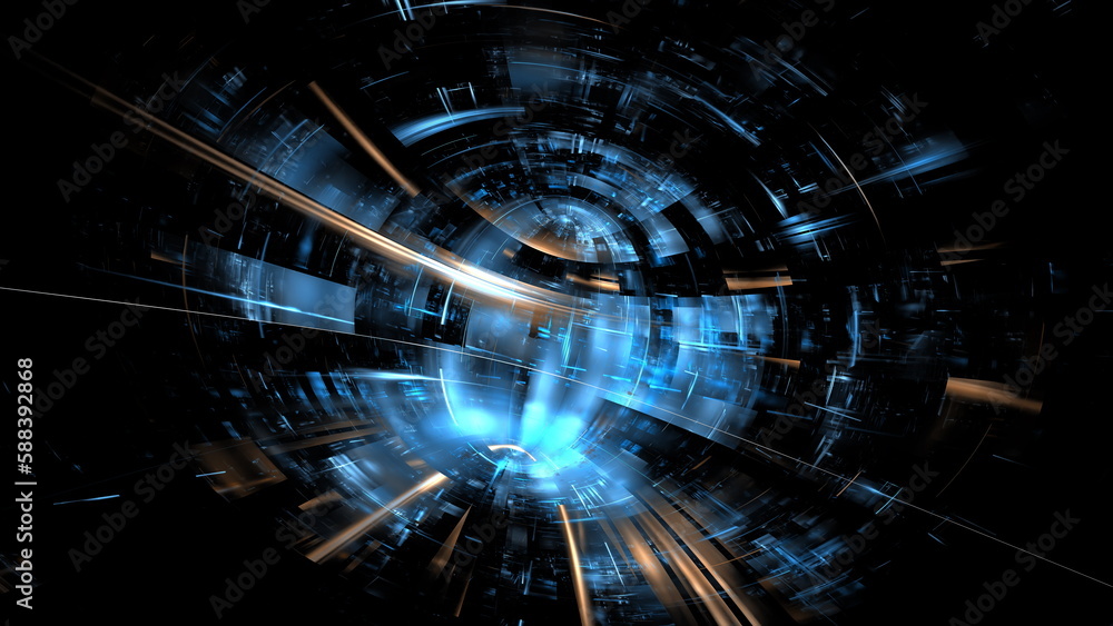 Poster digital space, the future of digital modern technologies. data transmission security system. 3d rend