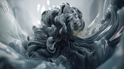 Gray ink vortex in water. Paint clouds in water. Dye swirls. Generative AI