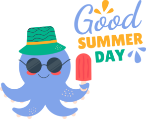 Cartoon summer cute kawaii octopus. Good summer day