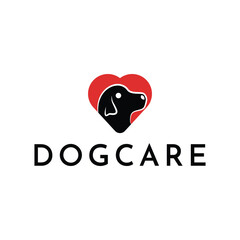 simple dog care logo design. Dog head with love vector