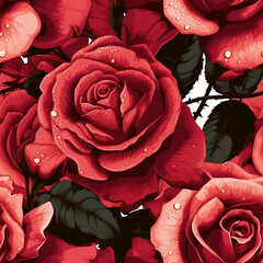 Seamless realistic red roses pattern vector style illustration created with Generative AI technology