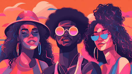 The friends dance joyfully to the music with their arms in the air. Generative AI