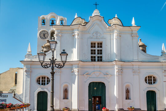 Baroque facade of Chiesa di Santa Sofia (Santa Sofia Church), built in 1719, at Piazza Armando Diaz Square, Anacapri, Island of Capri,  Italy 