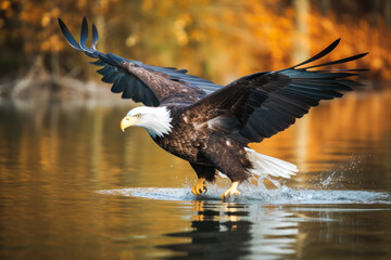 Bald Eagle Flying and Hunting Over Water, high quality generative ai