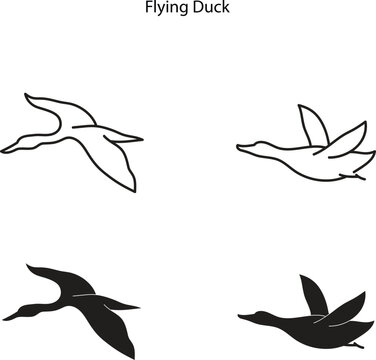 flying duck head illustration for icon, symbol or logo isolated on white background. flying duck logo. flying duck silhouette and outline icon
