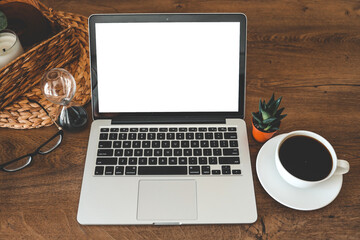 Fototapeta premium Laptop with isolated screen in home working environment
