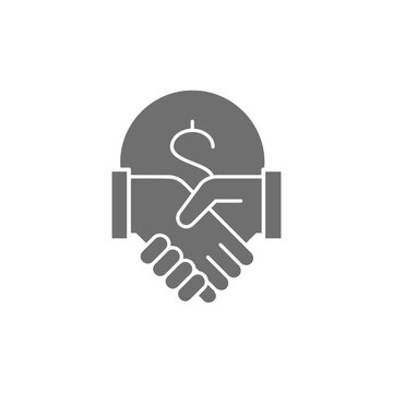 Coin With Handshake, Contract Agreement, Partnership, Teamwork Grey Fill Icon. Finance, Payment, Invest Finance Symbol Design.