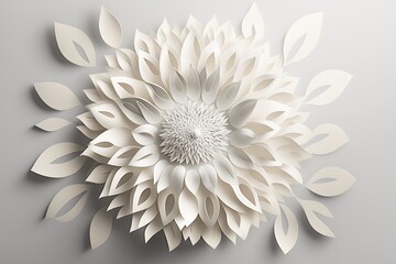 White flowers paper cut background with copyspace. Generative AI