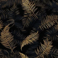 Stickers pour porte Noir et or seamless texture,pattern,from tropical leaves,summer