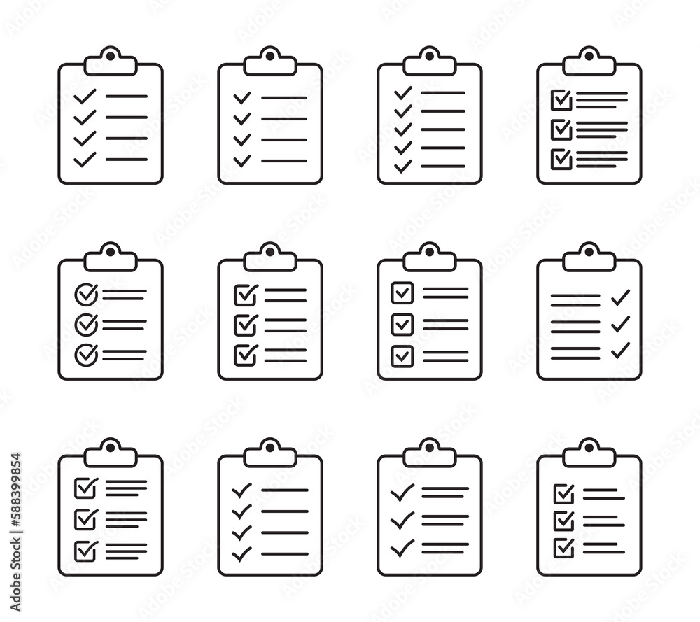 Aufkleber clipboard and checklist icon. project management, questionnaire line icon. to do list vector icon fo