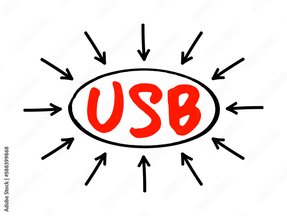 Aufkleber usb universal serial bus - common interface that enables communication between devices and a host co