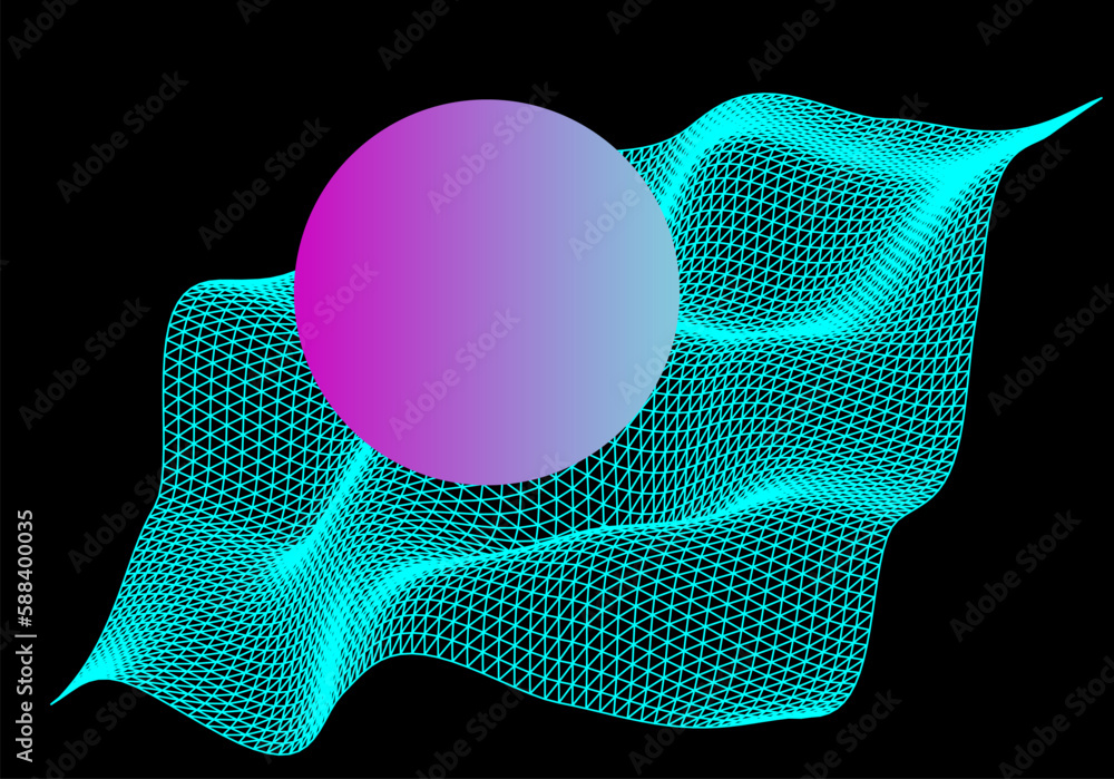 Fototapete sci-fi vaporwave 3d landscape made of a polygonal distorted grid. synthwave hi-tech style background