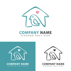 Home bird logo design template. Line art bird lover icon.