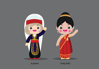 Albanian and Thailand in national dress vector illustrationa