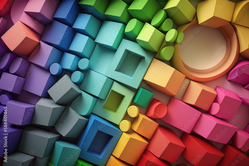 Poster 3d rendering of colorful cubes in a chaotic structure. abstract background