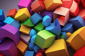Colorful cubes in a chaotic structure. Abstract background