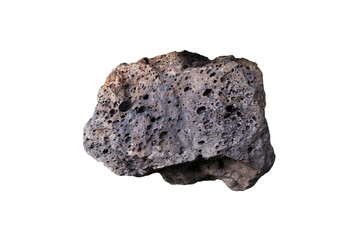 Cut out raw specimen of basalt rock isolated on white background.