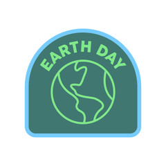 Earth day badge. Save the Earth day message badge with planet globe icon. Eco friendly message.. Eco friendly message.Earth day message badge with planet globe icon. Eco friendly message.