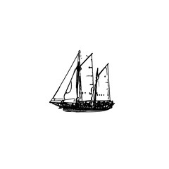 black and white sketch of a boat with transparent background