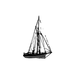 black and white sketch of a boat with transparent background