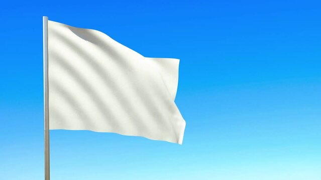 a white flag flutters in the wind against a blue sky 3d-rendering