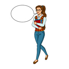 Nerd student girl pop art PNG illustration with transparent background