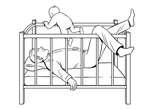 recommend clip art: Father sleeps and baby escape coloring book PNG illustration with transparent background