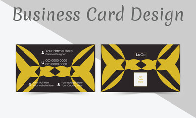Obraz premium Creative and Clean Business card Template .Golden and Black color theme with QR code holder .Horizontal orientation .Vector illustration print template