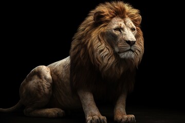Obraz na płótnie Canvas In the Shadows: Lion Photoshoot on Black Background