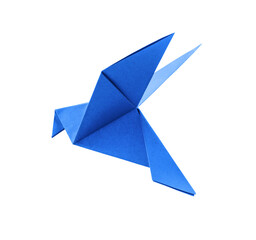 Blue paper dove origami isolated on a white background