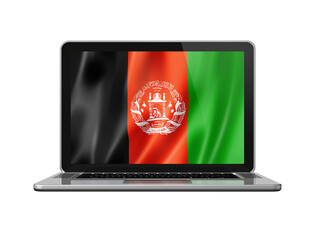 Afghan flag on laptop screen isolated on white. 3D illustration