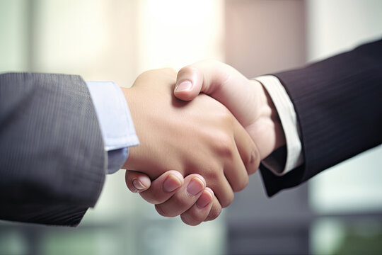 Close up businessmen shaking hands successfully closing a deal. AI generative