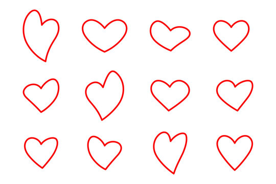 Red heart outline icon set