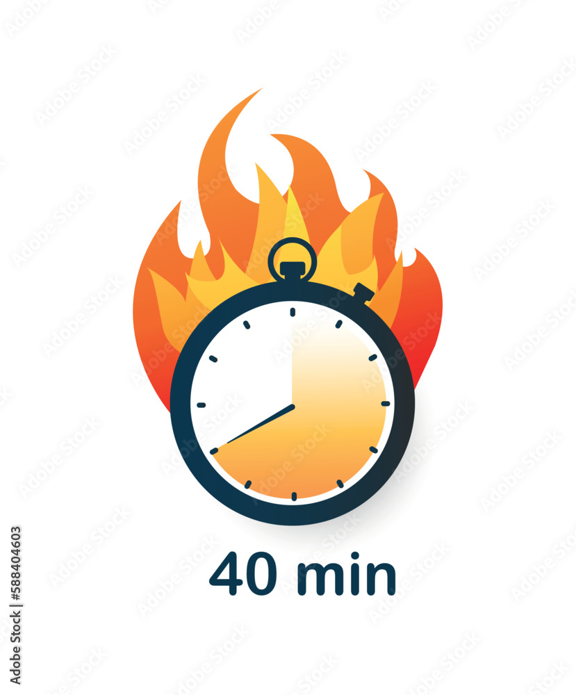 Poster 40 minutes clock on fire icon. interface for programs and applications, ui and ux design. template, 