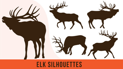 Collection of Detailed Elk Silhouette Vectors